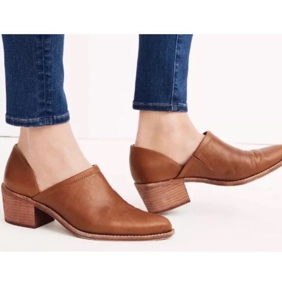 Madewell Brady Low Cut Bootie Womens Sz 8.5M English Saddle Brown Leather Shoes - Picture 1 of 9